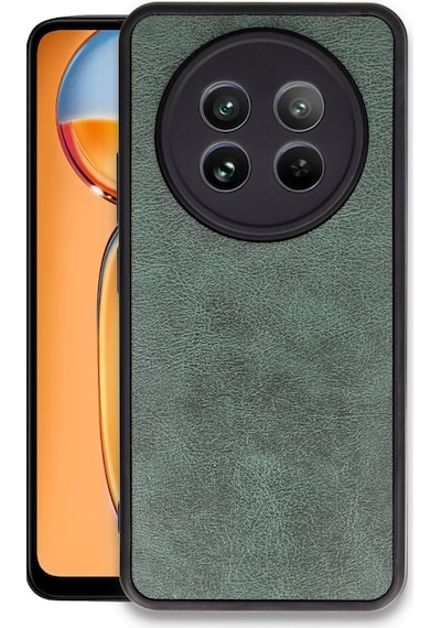 Realme 12 5g Kılıf Şık Görünümlü Deri Kapak Ryc/aras Deri Koyu Yeşil