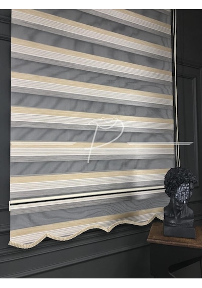 Zebra Perde Çift Renk Çiyan Desen Jakarlı Doku Çok Renkli