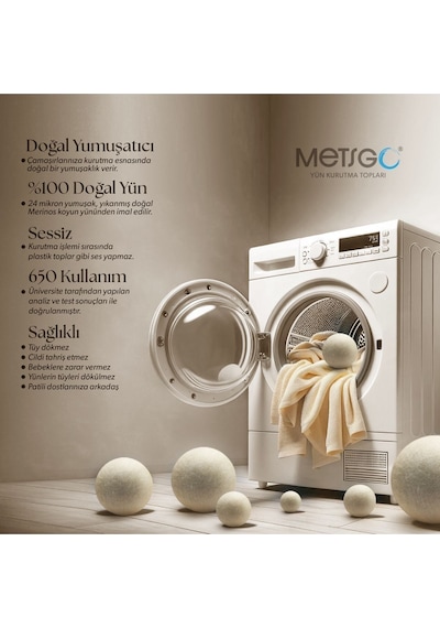 Metsgo 3 Adet Yün Kurutma Topu - Doğal Yumuşatıcı - Kırışık Giderici - Kurutma Makinesi Için Renkli