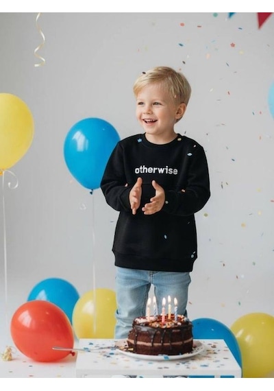Zekids Erkek Çocuk Otherwise Yazılı Pamuklu Sweatshirt-14231 Siyah