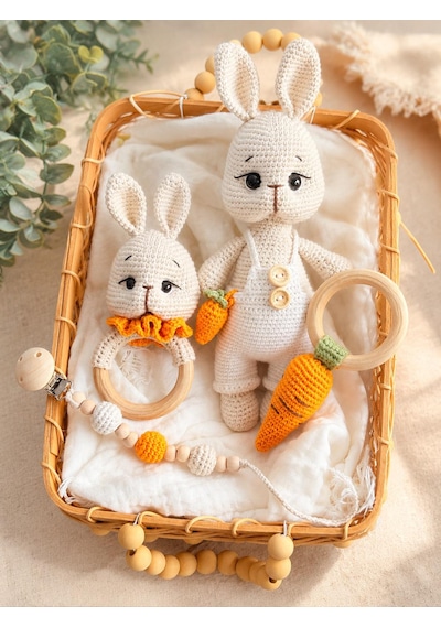 Amigurumi El Yapımı Tavşan Bebek Seti