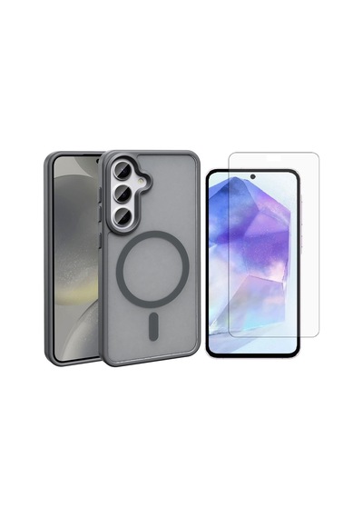 Vendas Galaxy Uyumlu S25 Plus Kılıf M-safe Şarj Özellikli Mat Arka Yüzey Zore Sio Kapak + Nano Ekran Koruyucu Gri