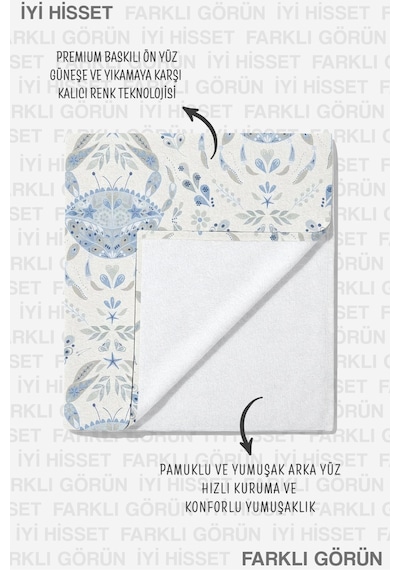 Yengeç Deniz Temalı Mikrofiber Plaj Havlusu - Soft Marine Akdeniz Mavi Beyaz Hızlı Kuruyan Havlu Çok Renkli