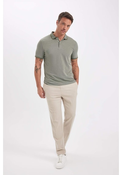 Defacto Slim Fit Dar Kesim Polo Yaka Kısa Kollu Pamuklu Tişört D0033AXNS Haki