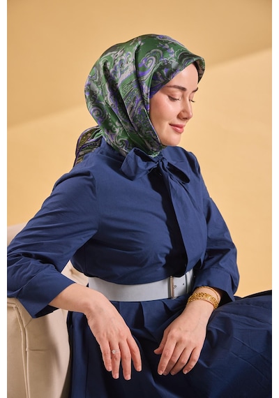 Silk Home Twill İpek Eşarp Royale Şal Desen Yeşil 90x90 Çok Renkli