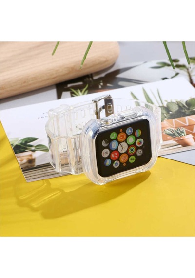 Apple Uyumlu  Watch 42 MM Krd-27 Şeffaf Renkli Transparan Silikon Kordon