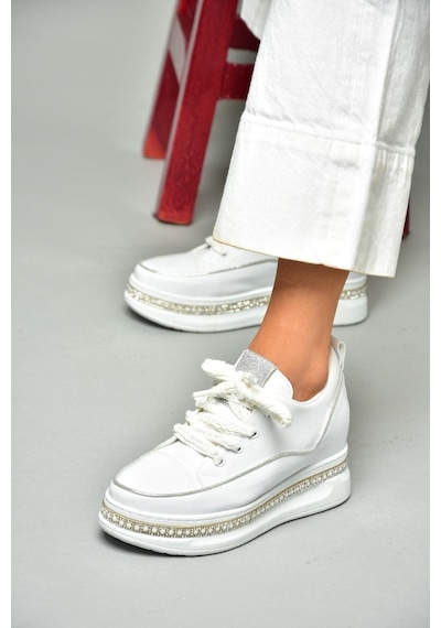 Fox Shoess602008704 Beyaz Kumaş Kalın Tabanlı Spor Ayakkabı Sneakers Beyaz