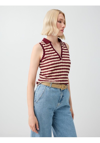 Jimmy Key Bordo Polo Yaka Kolsuz Pamuklu Bluz 6sw037239562