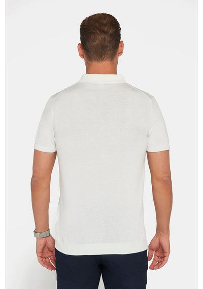 Tudors Erkek Slim Fit Dar Kesim Pamuklu Örme Triko Beyaz Polo Yaka Tişört-27312 Beyaz