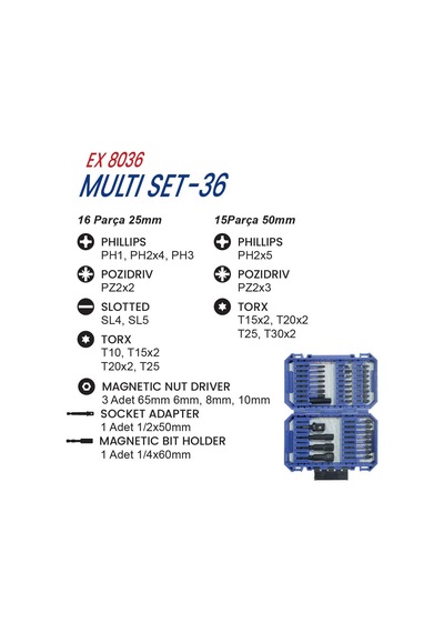 Exen Ex 8036 Multi Set-36 Parça Bits Uç Seti