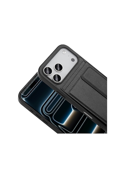 Apple Uyumlu iPhone 17 Pro Max Kılıf Pu Deri Kartlıklı Sevilla Kılıf Siyah