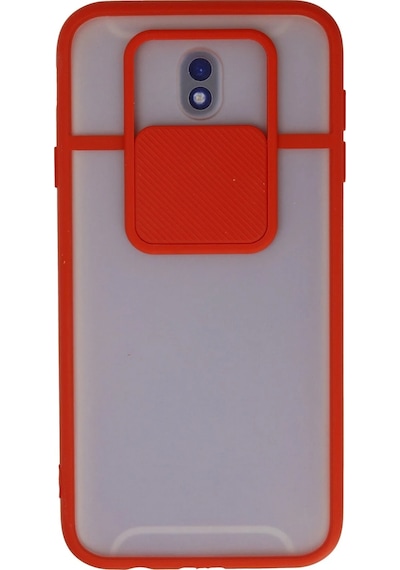 Newface Samsung Galaxy Uyumlu J7 Pro / J730 Kılıf Palm Buzlu Kamera Sürgülü Silikon Semeglbl - 63 - Kırmızı