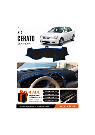 Kia Cerato 2004-2008 Uyumlu Torpido Koruma, Torpido Örtüsü, Torpido Kılıfı - Siyah Mavi