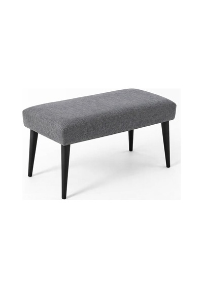 Waterybrook Bench Bank - Keten Kumaş - Siyah Ahşap Ayaklı - 90x45 Cm - Modern Retro Tasarım - Oturma Pufu Gri