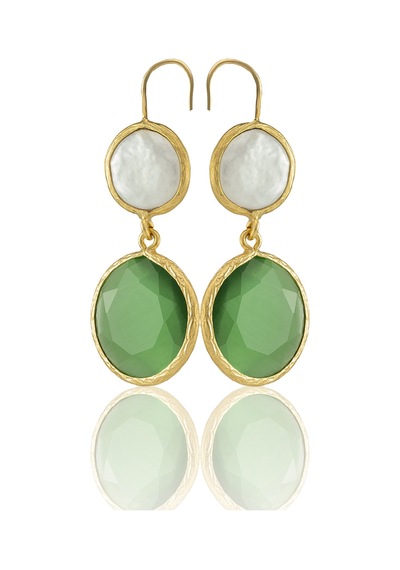 Kadir Jewellery 22 Ayar Altın Kaplama Kadın İnci Küpe -el İşçiliği Ve Hipoalerjenik Küpe Yeşil 25029797