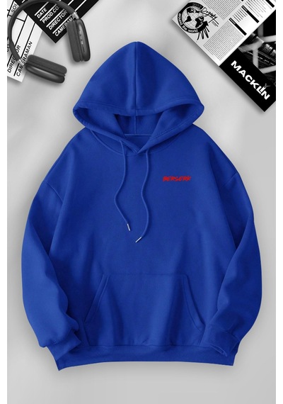 Macklin Unisex Kadın Erkek Berserk Anime Ön Ve Arka Baskılı Özel Tasarım Kapşonlu Sweatshirt Mavi Mck1213 Mavi