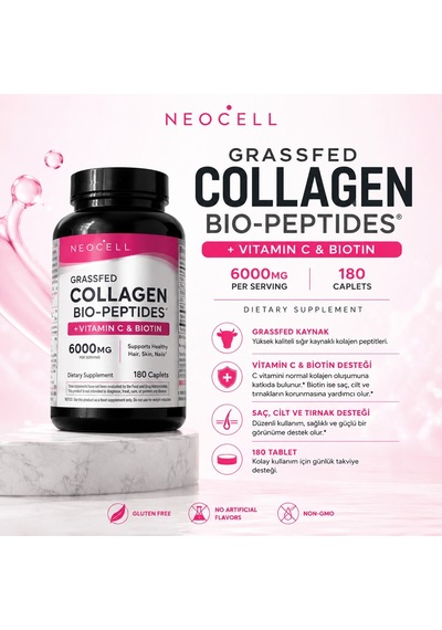 Grassfed Collagen Bio-peptides +vitamin C & Biotin 6000 Mg 180 Caplets