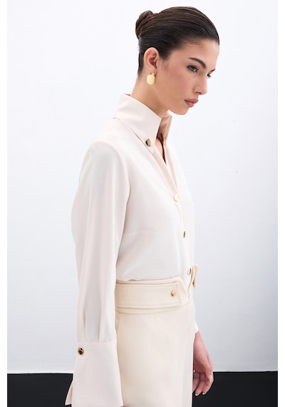 Sateen Çıt Çıt Detaylı Gömlek - Bej-135953 Bej