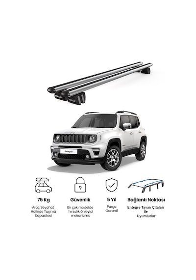 Pençe Jeep Renegade 2014 Ve Sonrası Uyumlu Gri Ara Atkı 135cm Port Bagaj Tavan Barı