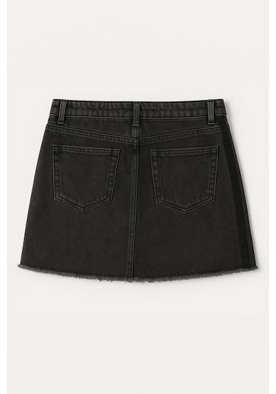 Blue White Yüksek Bel Püsküllü Mini Jean Etek Buz Mavisi