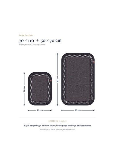 Banyo Paspası Takımı 70x110+50x70 Cm İç Trikot Antrasit Gri & Siyah