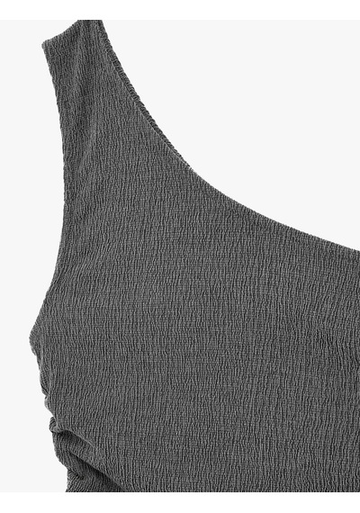 Koton Bürümcük Kumaş Kolsuz Drape Detaylı Tek Omuz Bluz Antrasit 6sak10208ek Antrasit