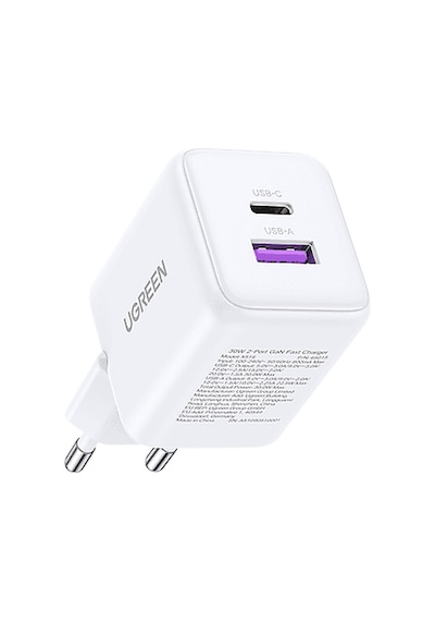 Ugreen 30w Gan Hızlı Şarj Cihazı 2 Portlu, 1xusb-a, 1xusb-c, Siyah, 65015