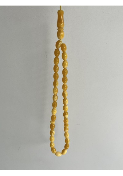 Oval Kesim Kokulu Toz Kehribar Tesbih 33lük 6mm A005
