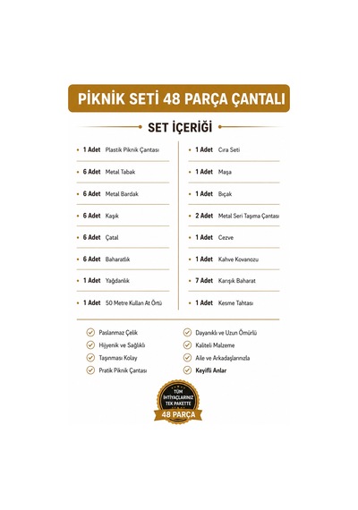 Çantalı Piknik Seti 48 Parça Çok Renkli