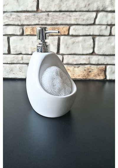 Seramik Süngerli Sıvı Sabunluk- Beyaz-19 Cm