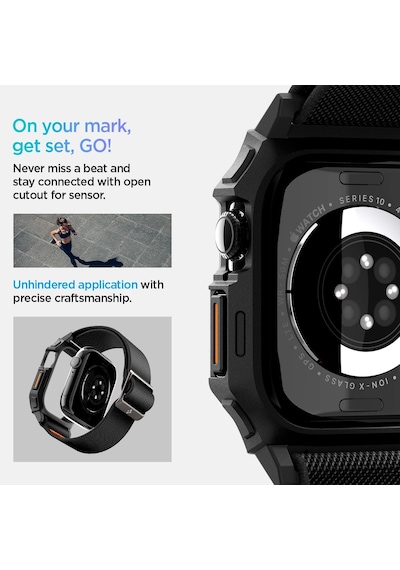 Apple Watch 42mm Seri 11/10 İle Uyumlu Kılıf & Kordon Kayış Lite Fit Pro Matte Black - Acs08594 Çok Renkli