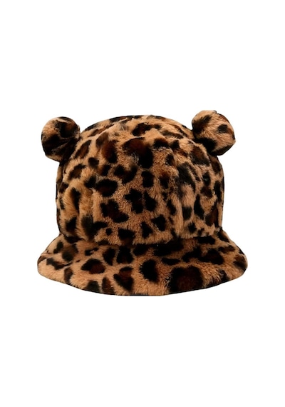 Uniquetrenders Kadın Sevimli Ayı Kulak Peluş Bucket Şapka Leopar
