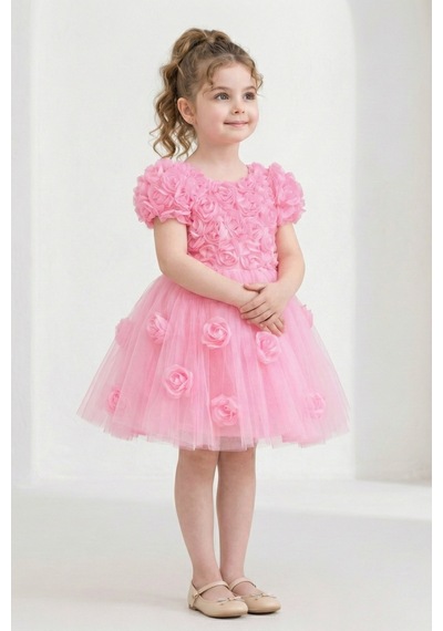 Mnk Baby & Kids Rosali Lase Detay Kız Tütü Abiye Elbise M00803 Pembe