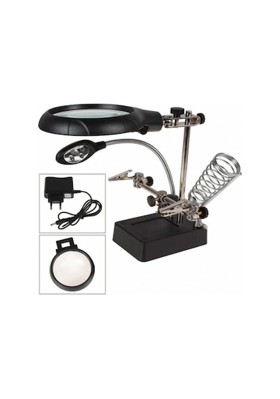 Masaüstü Ledli Mini Bord Tutucu Büyüteçli Havya Standı Mg16129-c