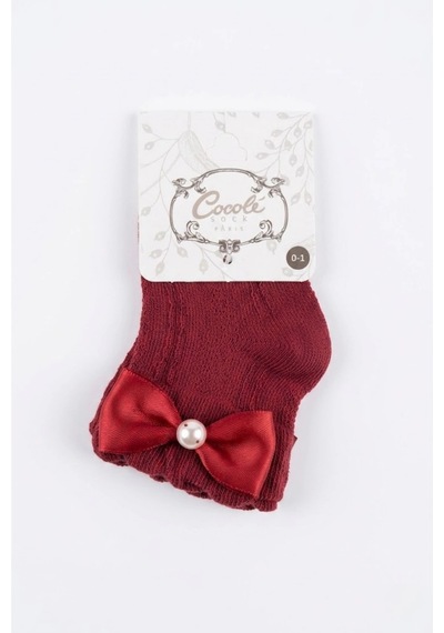Cocole Socks Kız Çocuk Aksesuarlı Soket Çorabı Tekli Pamuklu Fiyonklu Kırmızı Desenli