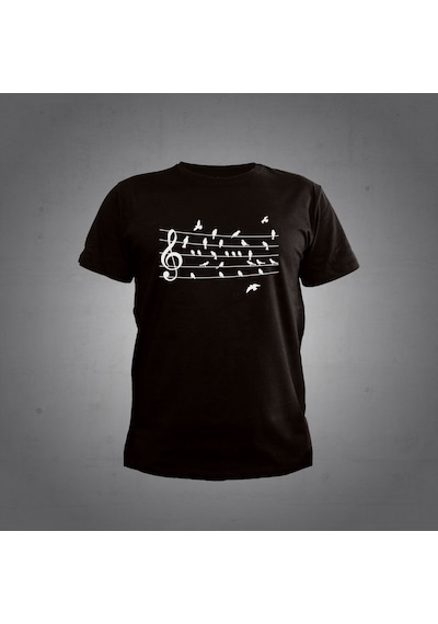 Herşey Nota Nota Kuş Siyah Tshirt 001