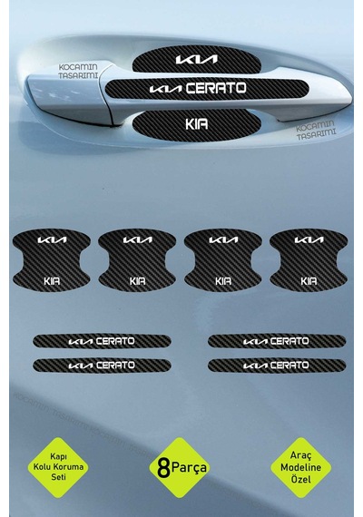 Premium Kia Cerato Karbon Desenli Kapı Kolu Koruyucu Seti Çizilmelere Karşı Dayanıklı 8 Parça