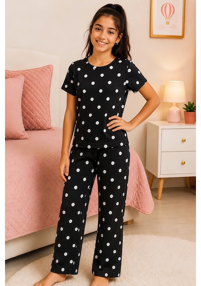 Modanino Kız Çocuk Pamuklu Milan Kumaş Pijama Takımı 8-16 Yaş 12699hc Siyah