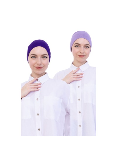 Modish Group Kadın Tesettür Bone Bağcıklı Dikişsiz Penye 4 Parça Set Mor, Lila, Krem, Gül Kurusu