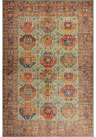 Relic Çok Renkli Vintage Dokulu Klasik Desenli Dokuma Tabanlı Şönil Halı Al 507 Renkli