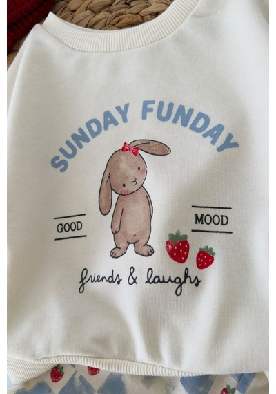 Minigimin Cicileri Sunday Çilek Baskılı Kız Bebek 2 Li Takım - Krem