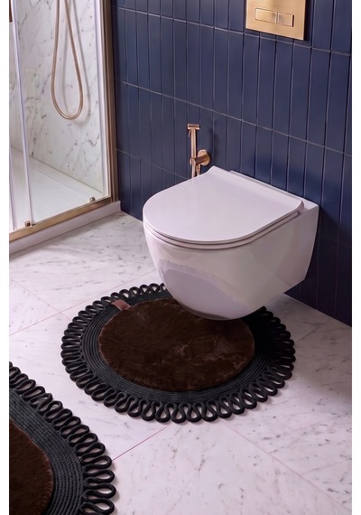 Banyo Paspası Takımı 60x100+60x60 Cm Dış Trikot Acı Kahve & Siyah