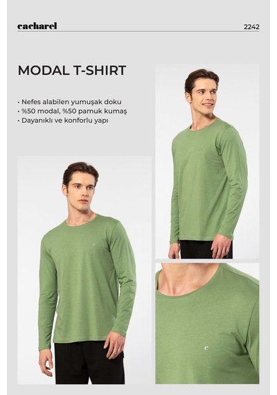 Cacharel Erkek Modal Pamuk Bisiklet Yaka T-shirt 2242/yeşil Yeşil