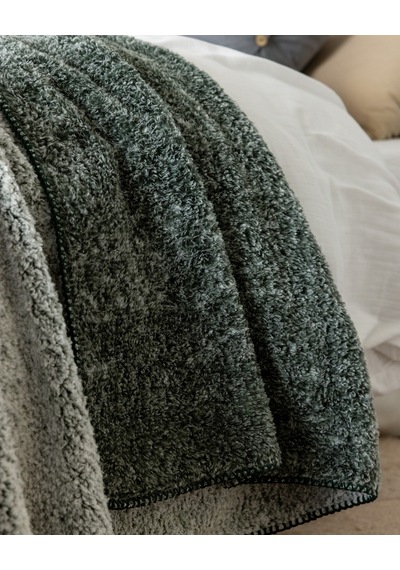 Madame Coco Nord Çift Kişilik Sherpa Battaniye - Haki Çok Renkli
