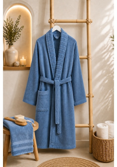 Carla Havlulu Bornoz Seti Unisex Bornoz + 50x90 Baş Havlusu, Yumuşak Dokulu, 340 Gsm, S/m - L/xl Lacivert