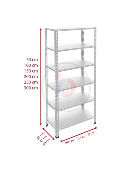 Burada 6 Katlı 31x93-200 Cm Galvaniz Çelik Raf. Depo, Kiler, Dosya Rafı -1.50 Mm Diğer