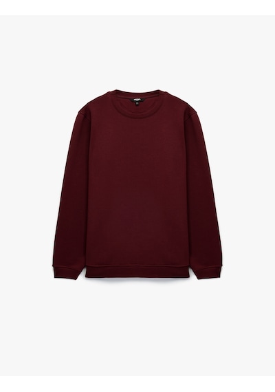 Koton Pamuklu Uzun Kollu Şardonlu Bisiklet Yaka Erkek Basic Sweatshirt Bordo 6wam70017mk Bordo