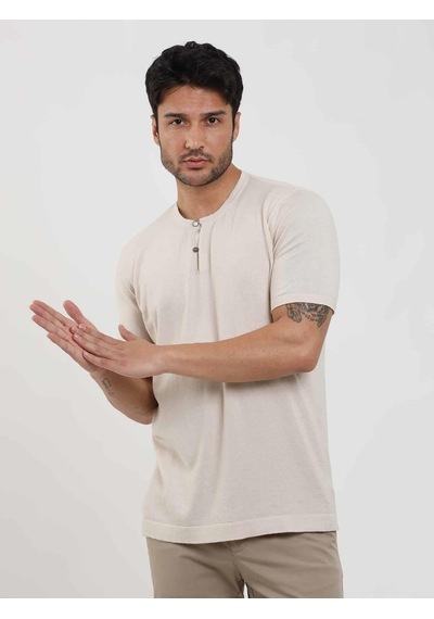 Dufy Bej Erkek Slim Fit Düz Düğmeli O Yaka Kazak - 104641-bej Bej
