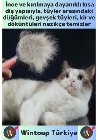 Wintoup Ergonomik Kaymaz Uzun Kısa Tüy Tüm Irklar İçin Kendini Temizleyen Otomatik Tuşlu Kedi Köpek Tarağı