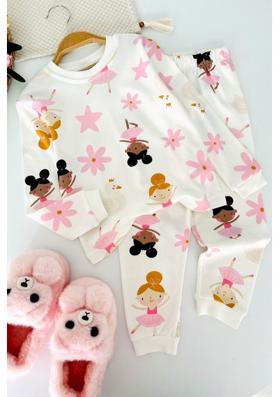 Minigimin Cicileri Dans Eden Figür Baskılı Pamuklu Kız Çocuk Pijama Takımı - Pembe